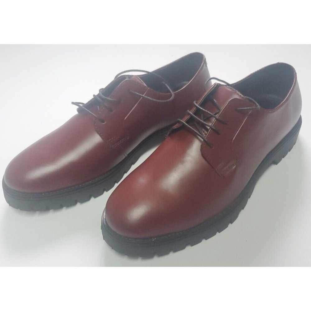 Man Burgundy Smooth Derby Faux Leather Size 8 / 42